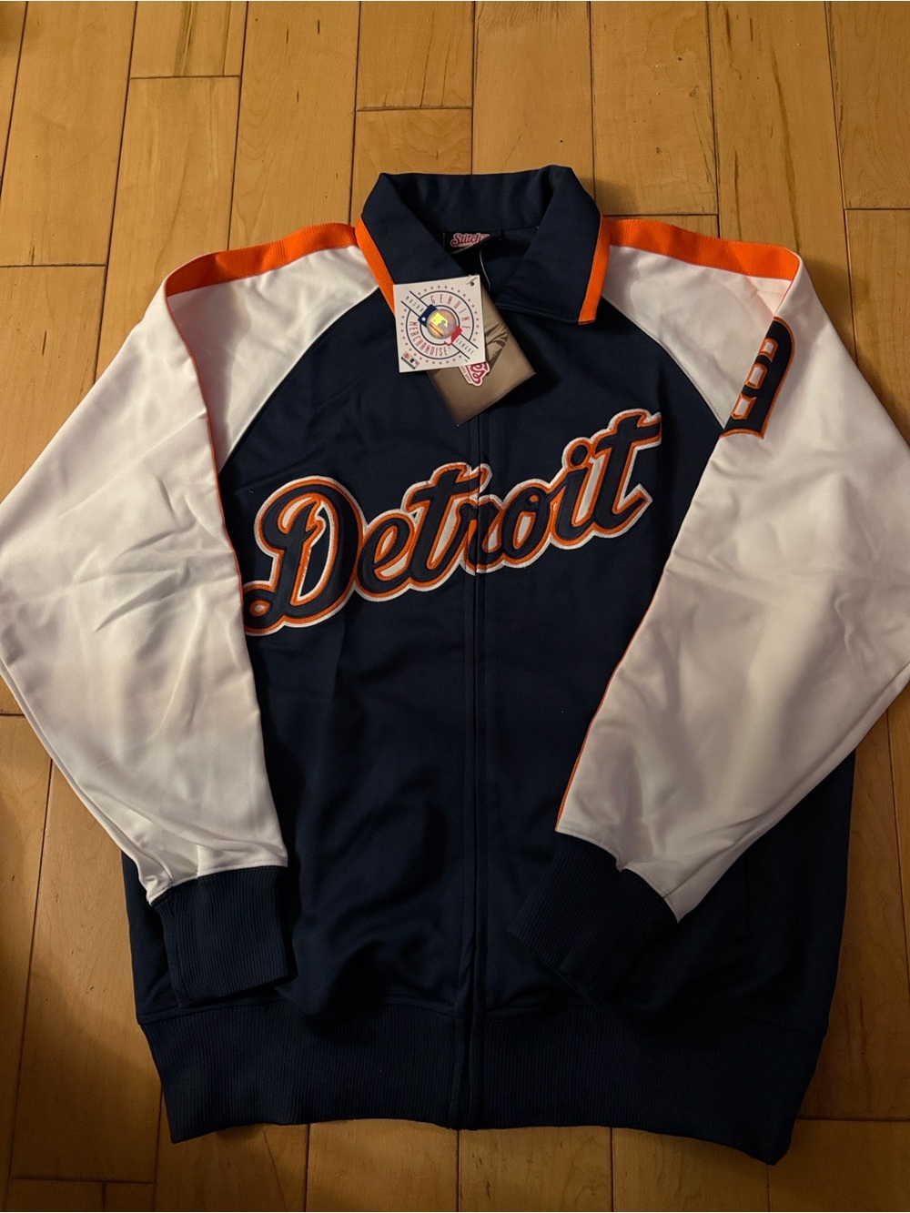 Detroit Men’s ' Navy and White Track Jacket with Orange Trim